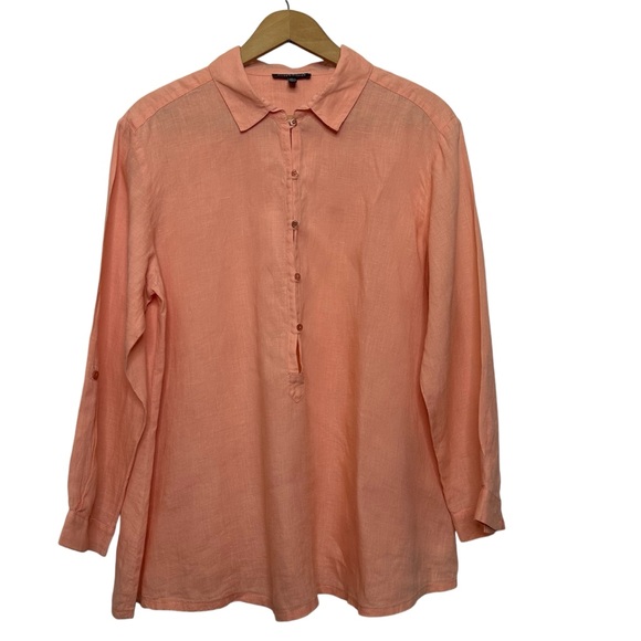 Eileen Fisher 100% irish linen peach half button long sleeve swing style shirt - Picture 1 of 13